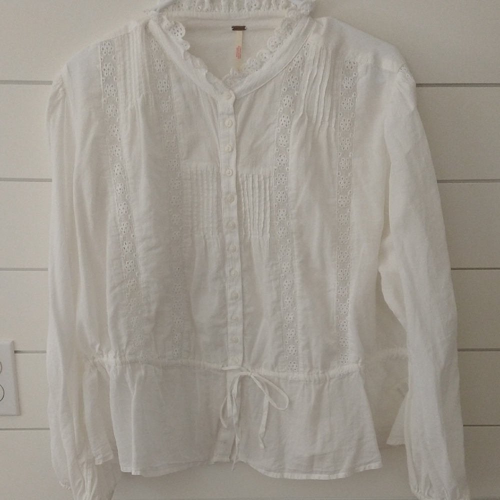 Free People Ivory Button-Up Blouse